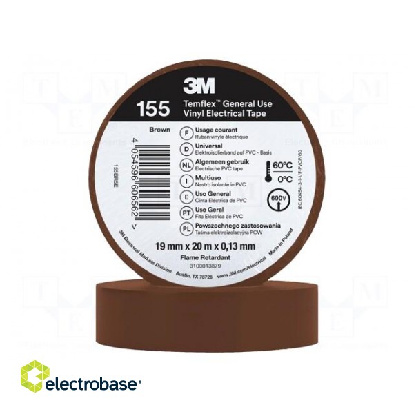 Tape: electrical insulating | W: 19mm | L: 20m | Thk: 130um | brown | 150%