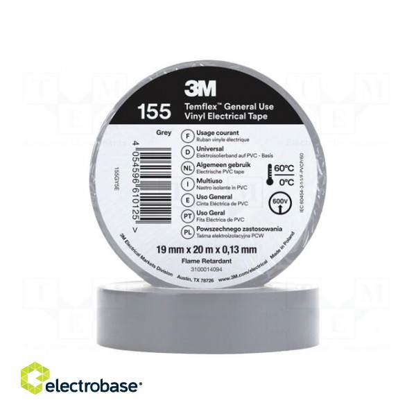 Tape: electrical insulating | W: 19mm | L: 20m | Thk: 130um | grey | 150%