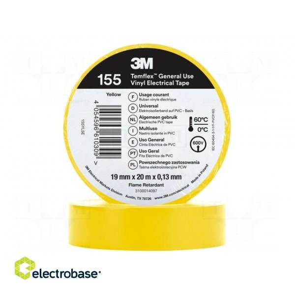 Tape: electrical insulating | W: 19mm | L: 20m | Thk: 0.127mm | yellow