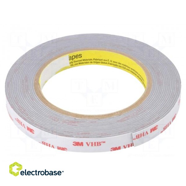 Tape: fixing | W: 12mm | L: 5.5m | Thk: 1100um | acrylic | grey