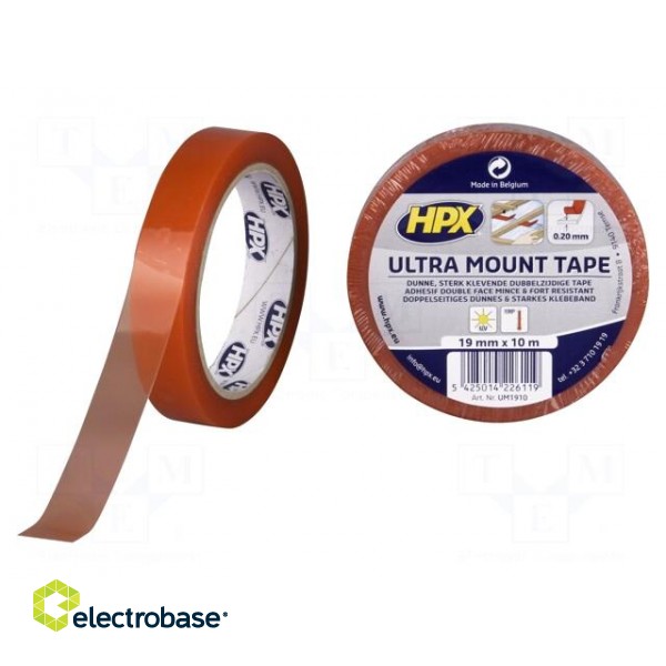 Tape: fixing | W: 19mm | L: 10m | Thk: 0.2mm | double-sided | transparent