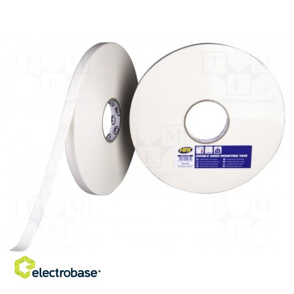 Tape: fixing | W: 19mm | L: 50m | Thk: 1mm | double-sided | natural rubber