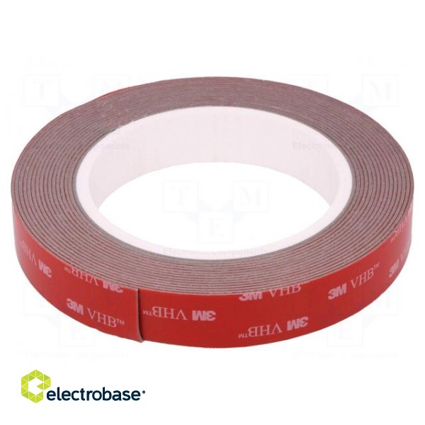 Tape: fixing | W: 19mm | L: 5m | Thk: 1.1mm | acrylic | grey | max.230°C