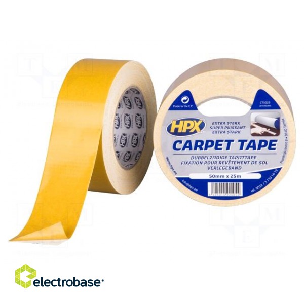 Tape: fixing | W: 50mm | L: 25m | Thk: 0.25mm | double-sided | white