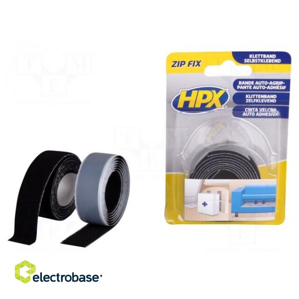 Tape: velcro | W: 20mm | L: 1m | Thk: 2.1mm | synthetic rubber | black