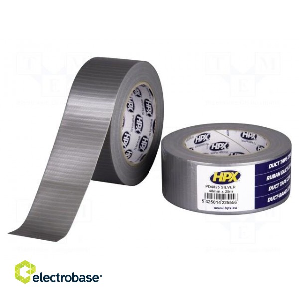 Tape: duct | W: 48mm | L: 25000mm | Thk: 0.2mm | silver | natural rubber