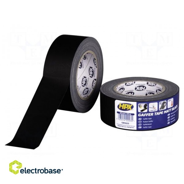 Tape: duct | W: 48mm | L: 50m | Thk: 0.31mm | black | natural rubber | 12%