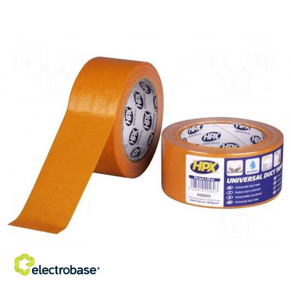Tape: duct | W: 50mm | L: 25m | Thk: 0.2mm | orange | synthetic rubber
