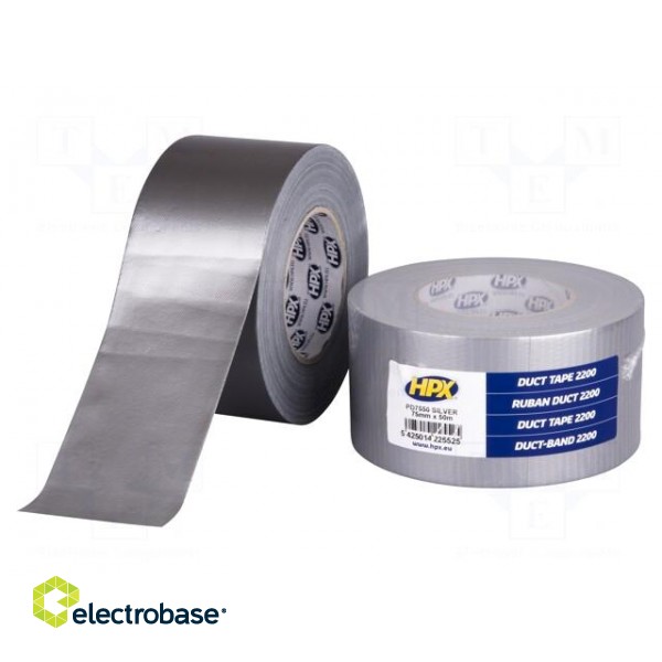 Tape: duct | W: 75mm | L: 50m | Thk: 0.2mm | silver | natural rubber | 12%