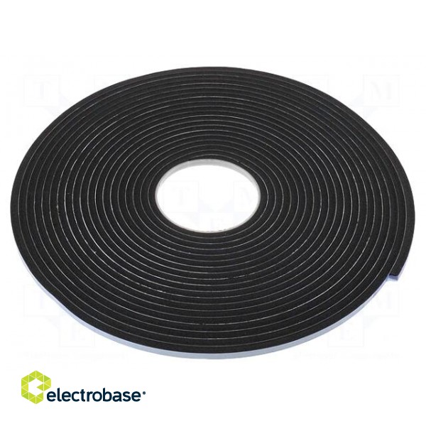 Tape: sealing | W: 6mm | L: 12m | Thk: 6mm | black | acrylic | PVC foam | 170%