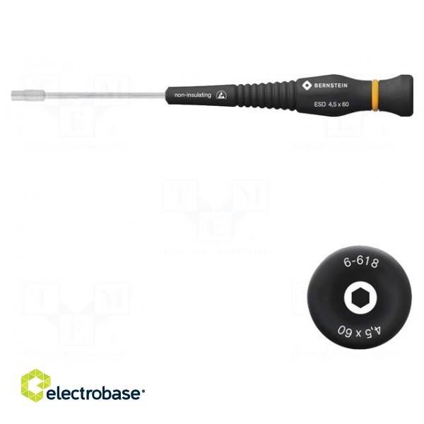 Screwdriver | 6-angles socket | precision | ESD | Blade length: 60mm