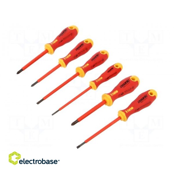 Kit: screwdrivers | insulated | 1kVAC | Size: PH1,PH2,SL/PZ1 | 6pcs.