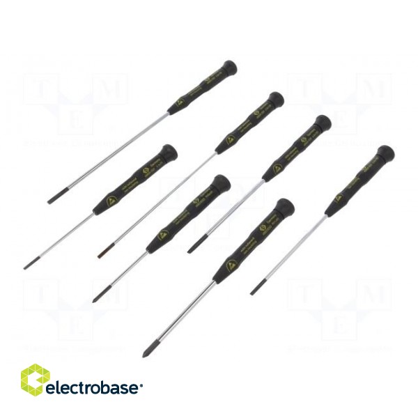 Kit: screwdrivers | Pcs: 7 | precision | Phillips,slot | ESD