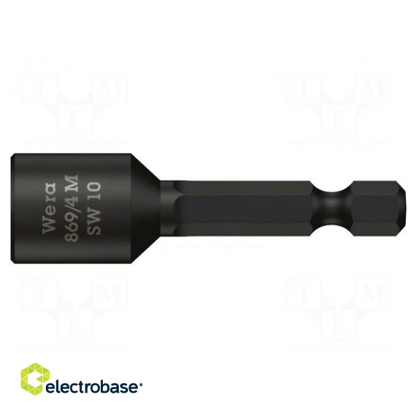 Screwdriver bit | 6-angles socket | Socket: HEX 10mm | with magnet