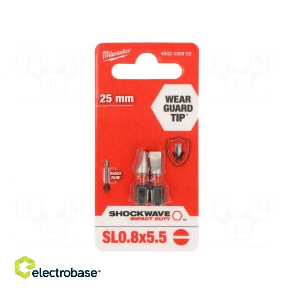 Screwdriver bit | slot | 5,5x0,8mm | Overall len: 25mm | 2pcs.