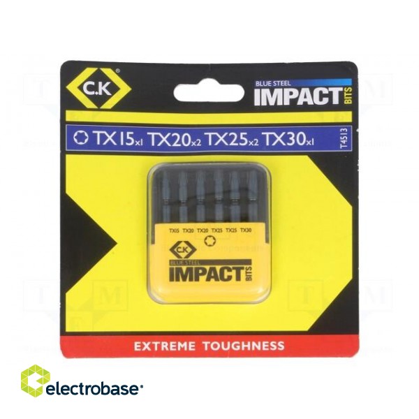 Kit: screwdriver bits | Pcs: 6 | Torx® | 50mm | Size: TX20,TX25,TX30 paveikslėlis 1