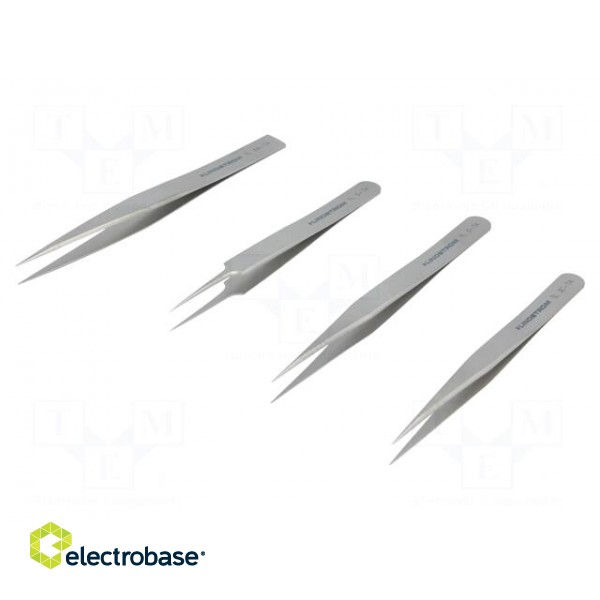 Kit: tweezers | for precision works | Blade tip shape: sharp | 4pcs. image 1