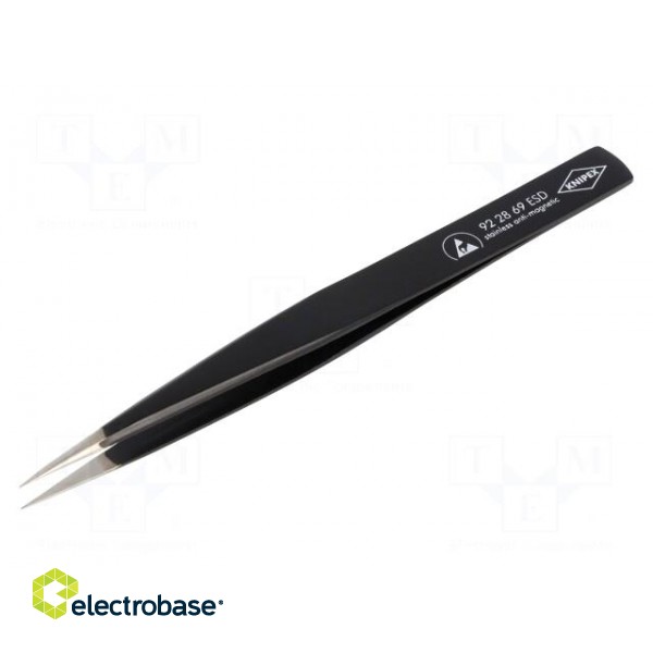 Tweezers | 130mm | Blades: straight | Blade tip shape: sharp | V: ESD фото 1