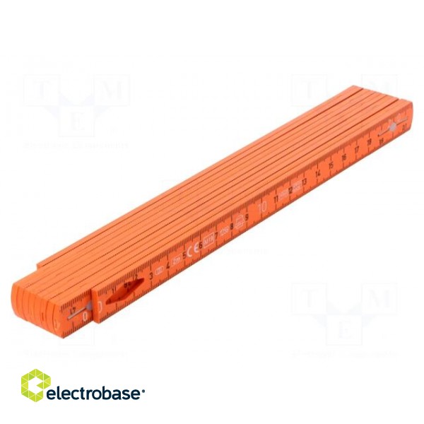 Folding ruler | for electricians | L: 2m | Width: 15mm | Colour: orange