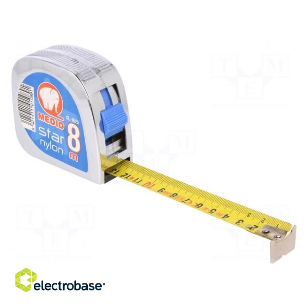 Measuring tape | L: 8m | Width: 25mm | Enclos.mat: ABS фото 1