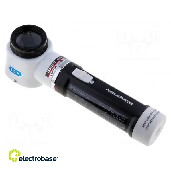 Hand magnifier | Mag: x10 | Lens diam: 30mm | Illumin: LED