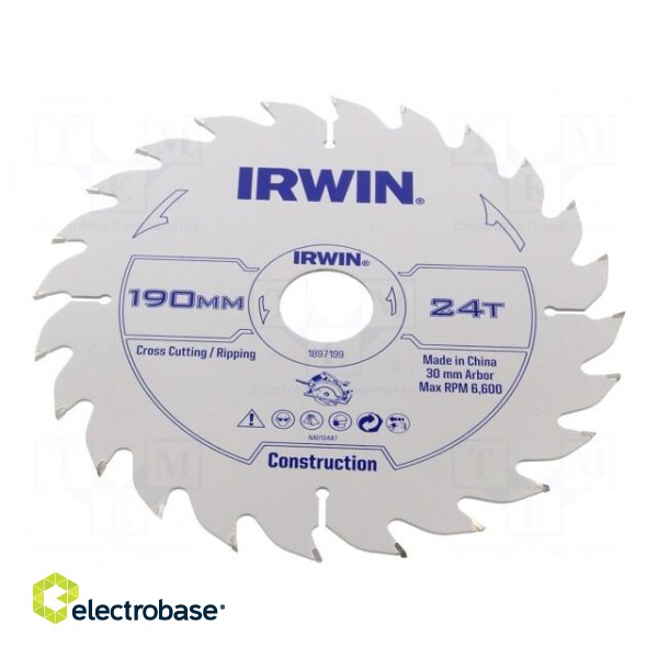 Circular saw | Ø: 190mm | Øhole: 30mm | Teeth: 24 | wood