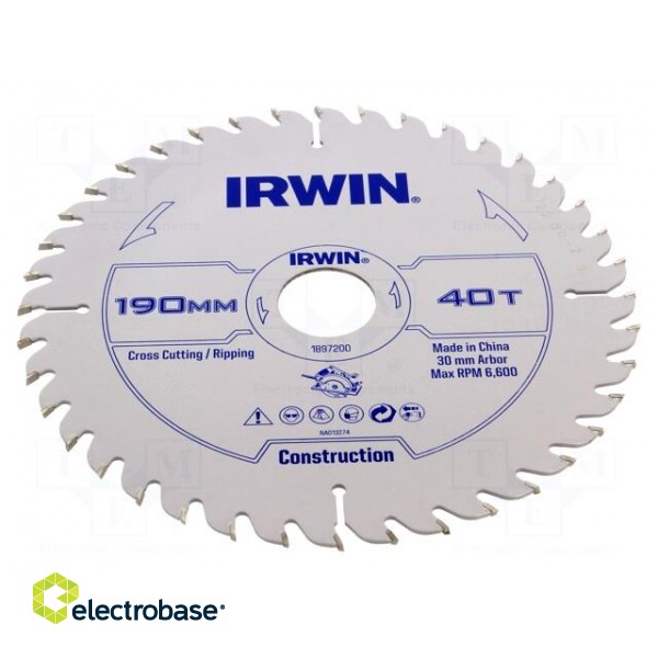 Circular saw | Ø: 190mm | Øhole: 30mm | Teeth: 40 | wood