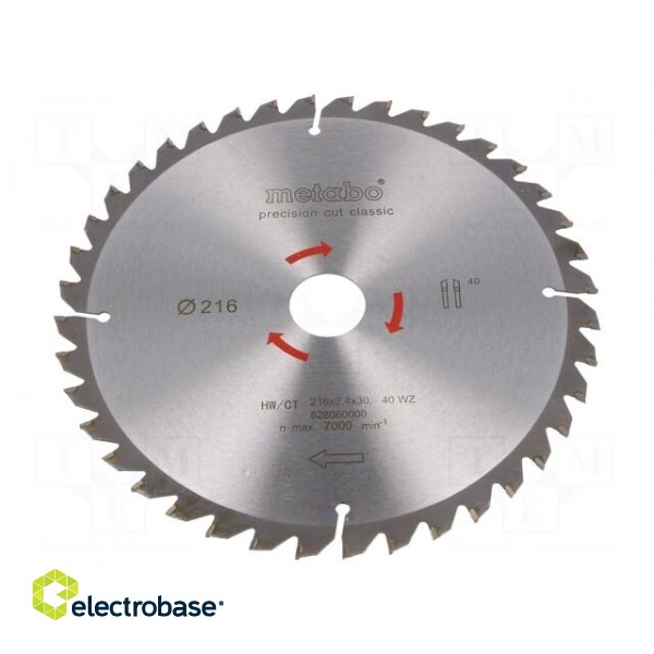 Circular saw | Ø: 216mm | Øhole: 30mm | W: 2.4mm | Teeth: 40 | Mat: HW/CT