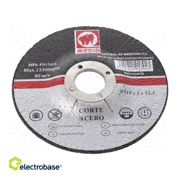 Cutting wheel | Ø: 115mm | Øhole: 22mm | Disc thick: 3mm image 1
