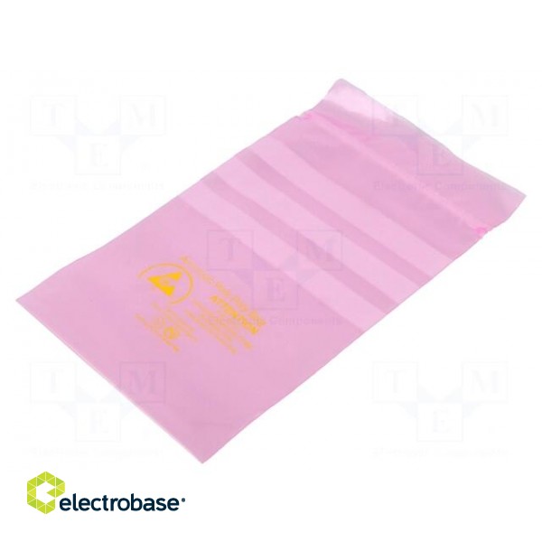 Protection bag | ESD | L: 150mm | W: 100mm | Thk: 75um | polyetylene | pink