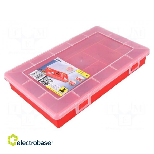 Container: compartment box | 290x185x46mm | red | polypropylene paveikslėlis 1