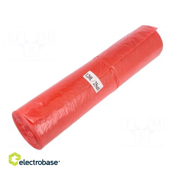 Trash bags | LDPE | Colour: red | 25pcs | 120l