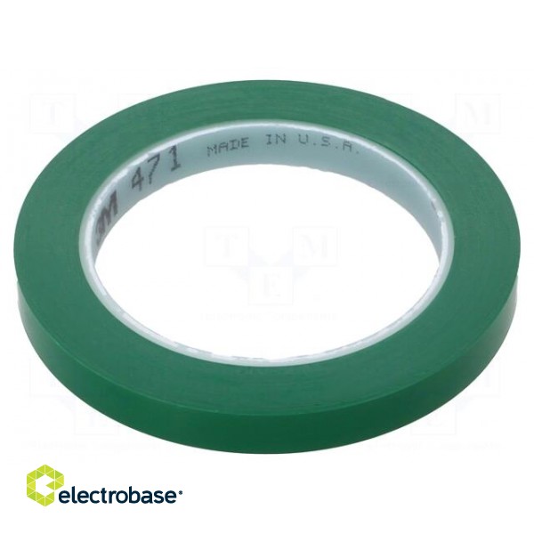 Tape: marking | green | L: 33m | W: 12mm | Thk: 0.13mm | 2.5N/cm | 130%