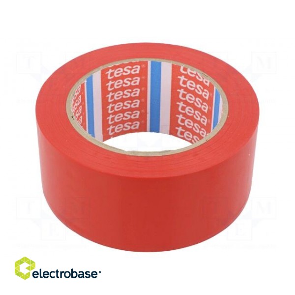 Tape: warning | red | L: 33m | W: 50mm | self-adhesive | Thk: 0.15mm | 160%