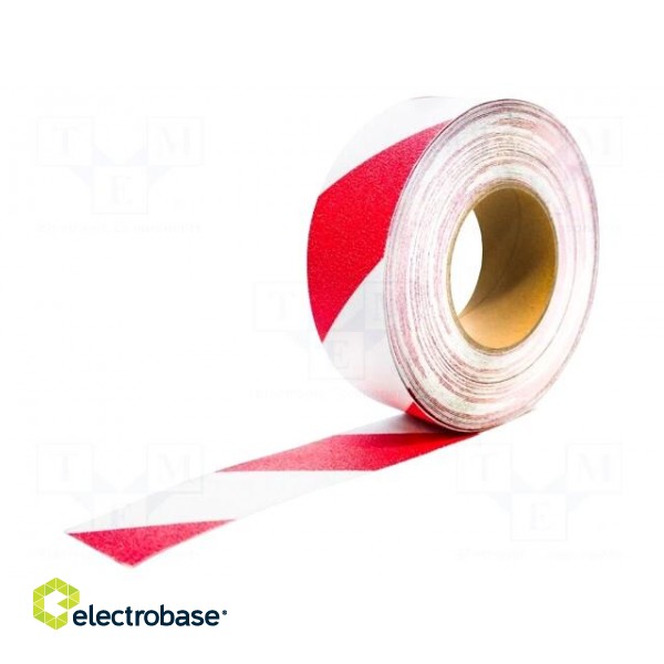Tape: warning | white-red | L: 18.3m | W: 50mm | antislip,self-adhesive