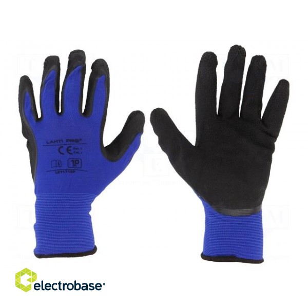 Protective gloves | Size: 10 | black-navy blue | latex,polyamide