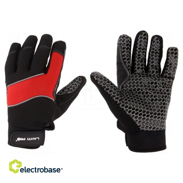 Protective gloves | Size: 10 | black-red | microfiber,plastic