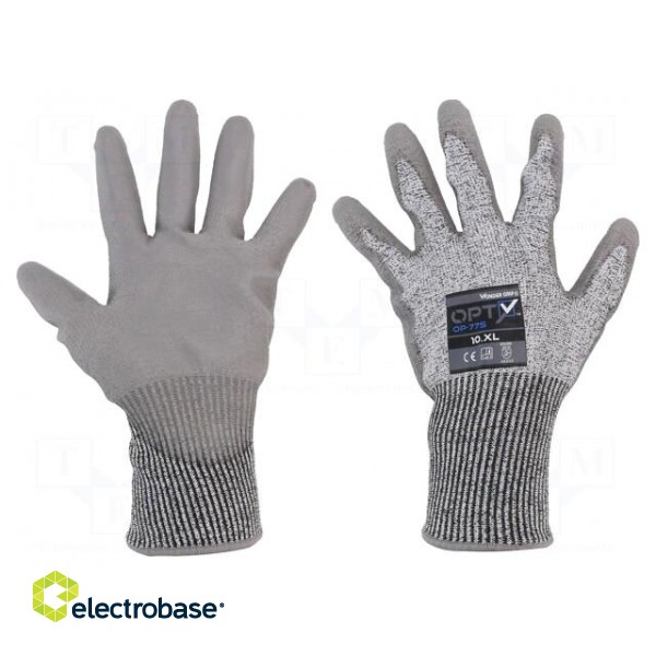 Protective gloves | Size: 10,XL | grey | HPPE,polyester | Opty