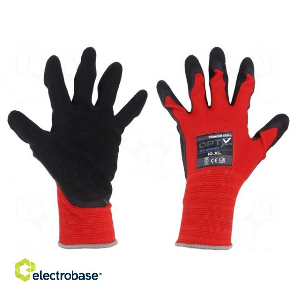 Protective gloves | Size: 10,XL | red | polyester | Opty