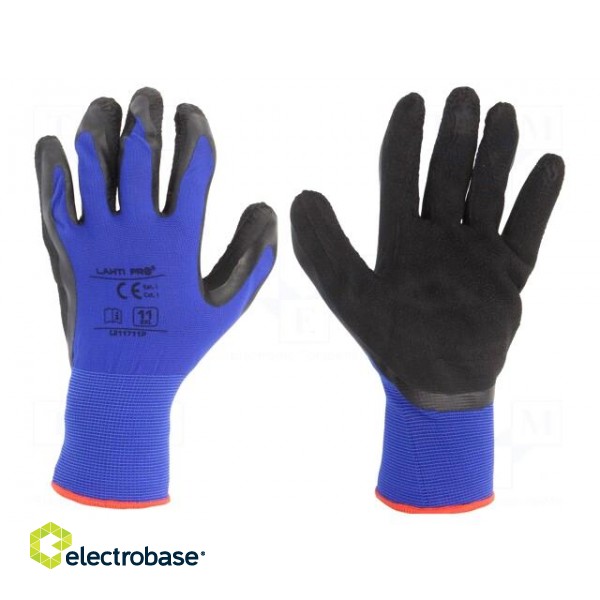 Protective gloves | Size: 11 | black-navy blue | latex,polyamide