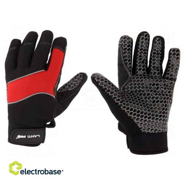 Protective gloves | Size: 11 | black-red | microfiber,plastic