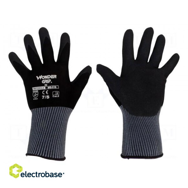 Protective gloves | Size: 7,S | black | nitryl,polyamide | Oil