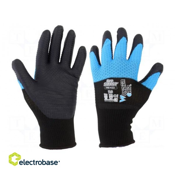 Protective gloves | Size: 7,S | black/blue | latex,polyester