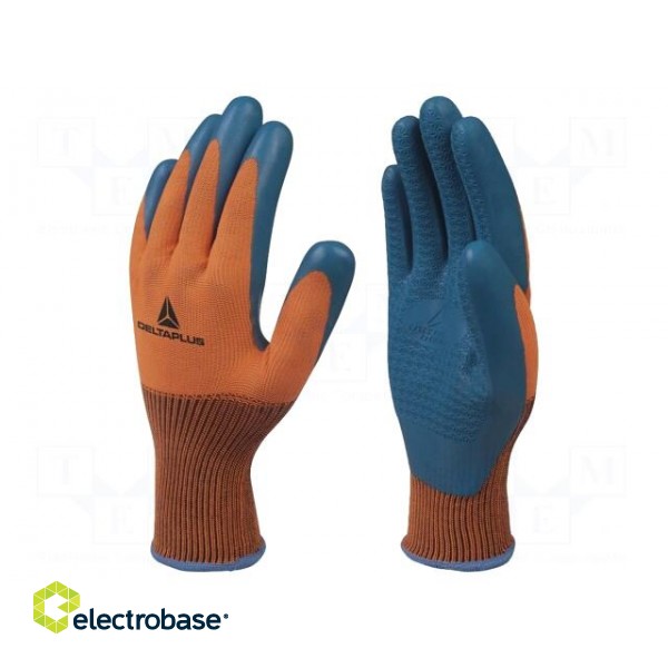 Protective gloves | Size: 9 | orange-navy blue | latex,polyester