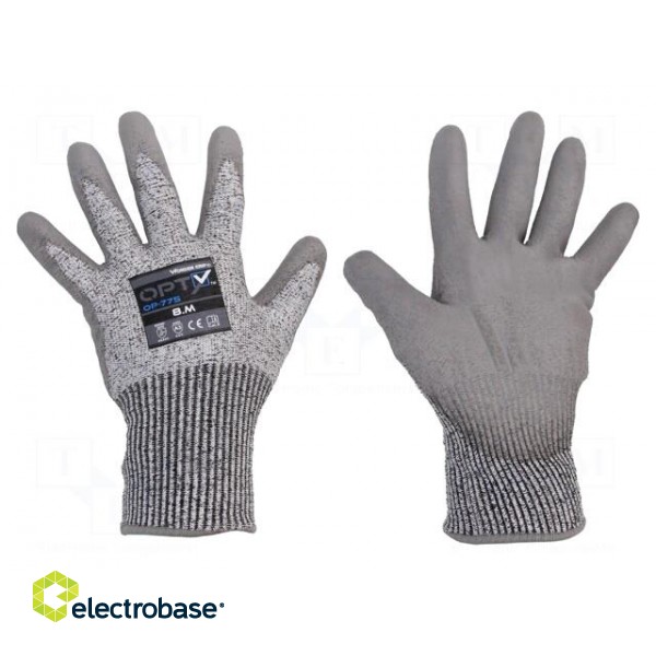 Protective gloves | Size: 8,M | grey | HPPE,polyester | Opty