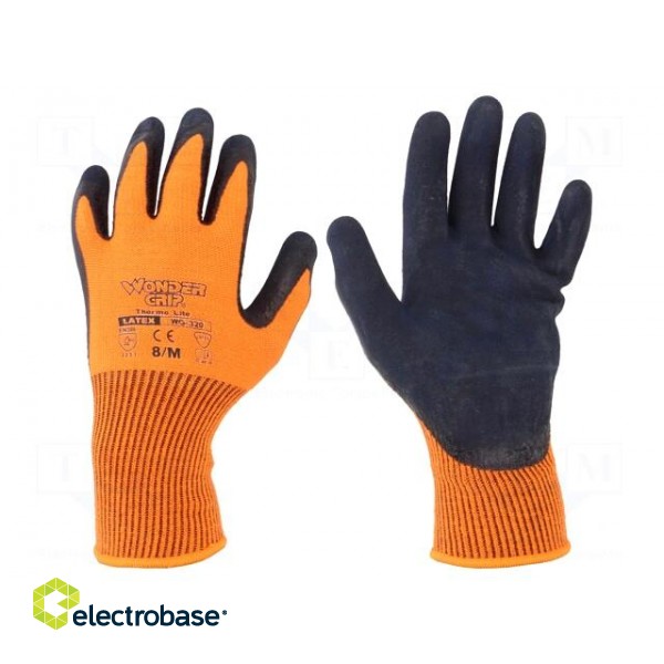 Protective gloves | Size: 8,M | orange | acrylic,latex | Thermo Lite