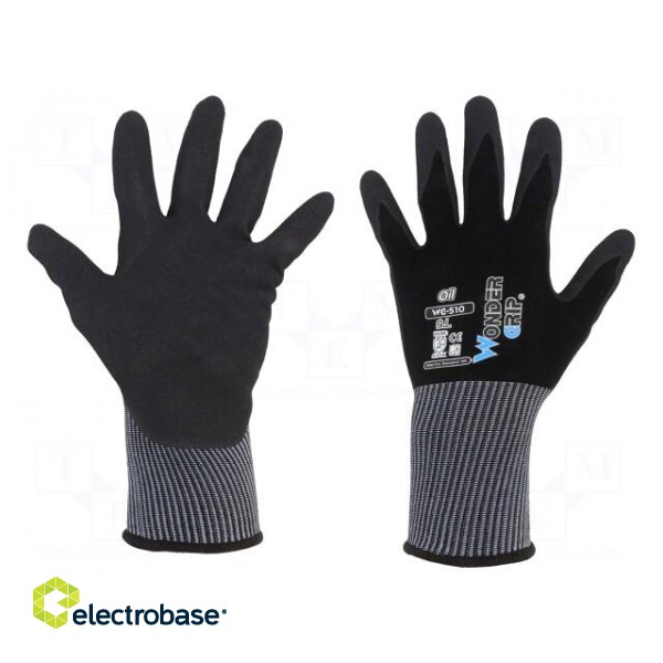 Protective gloves | Size: 9,L | black | nitryl,polyamide | Oil