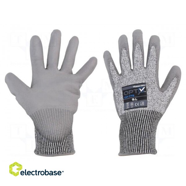 Protective gloves | Size: 9,L | grey | HPPE,polyester | Opty