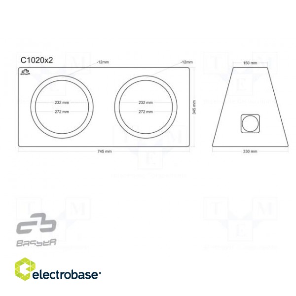 Car loudspeaker enclosure | MDF | black | textil | 20+20l | 250mm image 3