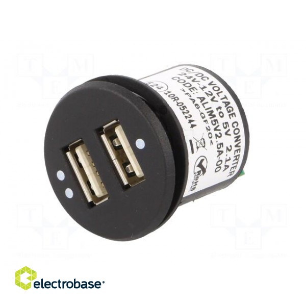 USB power supply | Sup.volt: 12÷24VDC | 5V/2.1A | USB A socket x2 image 2